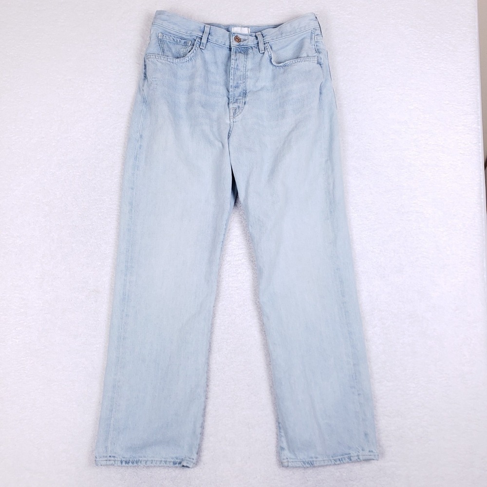 7 For All Mankind 31‎ Easy Straight High Rise Light Wash Jeans Button Fly Rigid